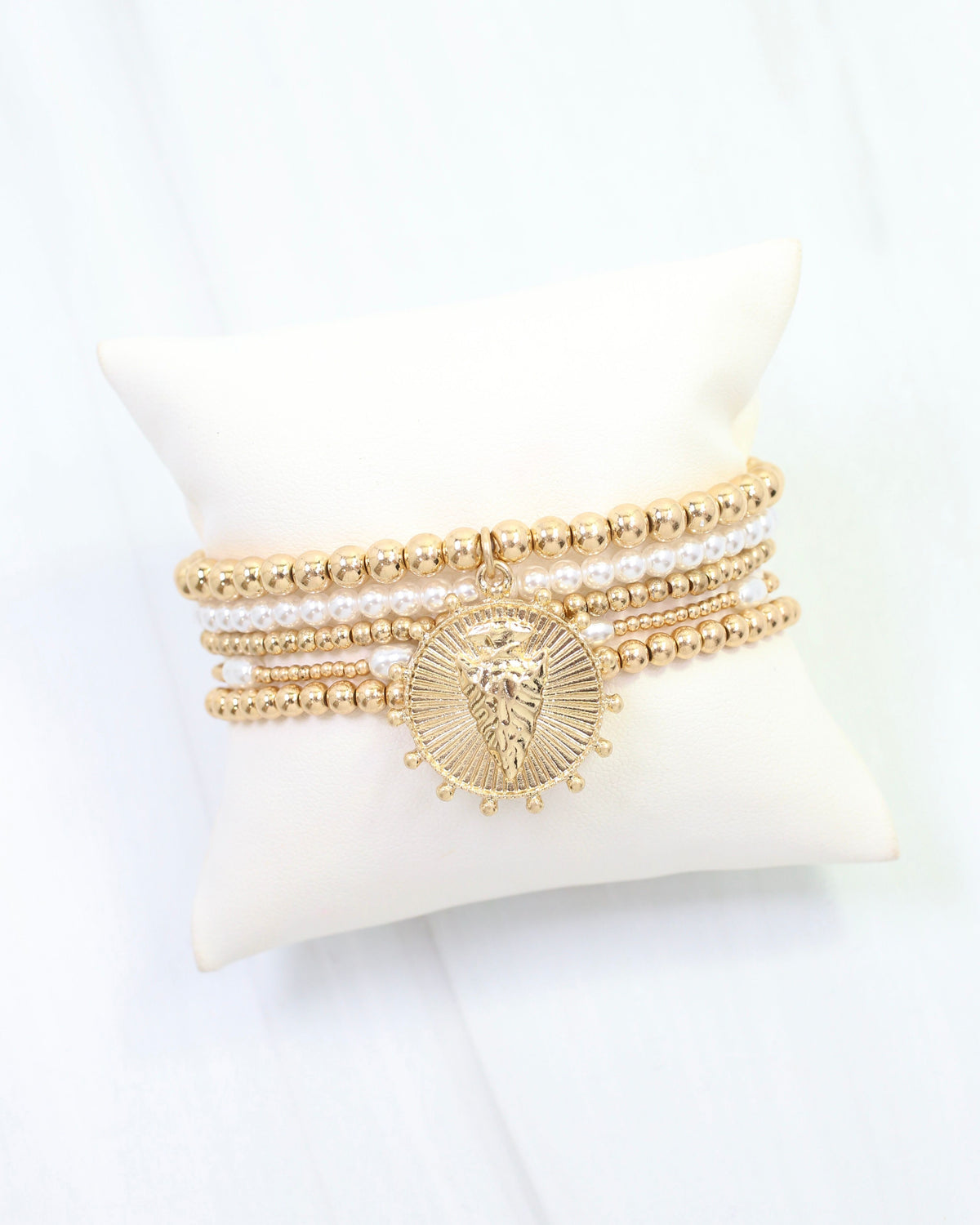 Carmen Coin Beaded Bracelet Set Arrow Worn Gold