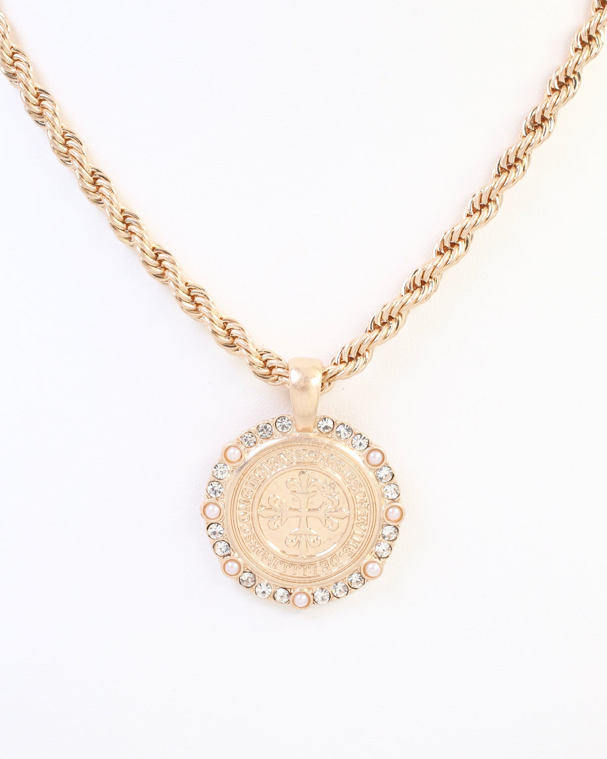 St Michele Cross Charm Necklace Worn Gold