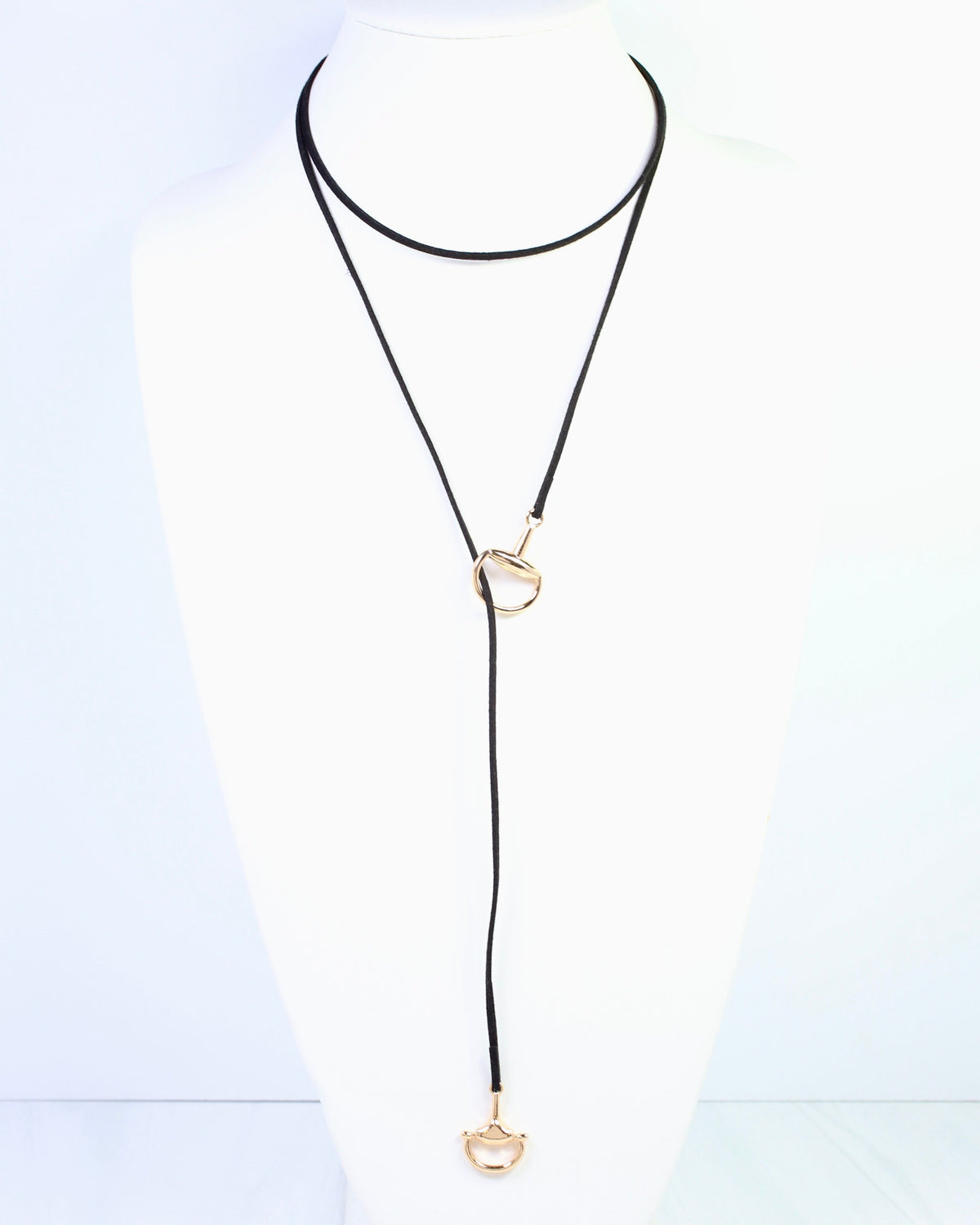 Matilda Long Horsebit Wrap Necklace Black