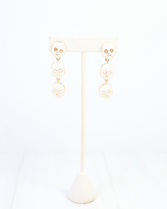 Triple Scary Skull Stud Earring White