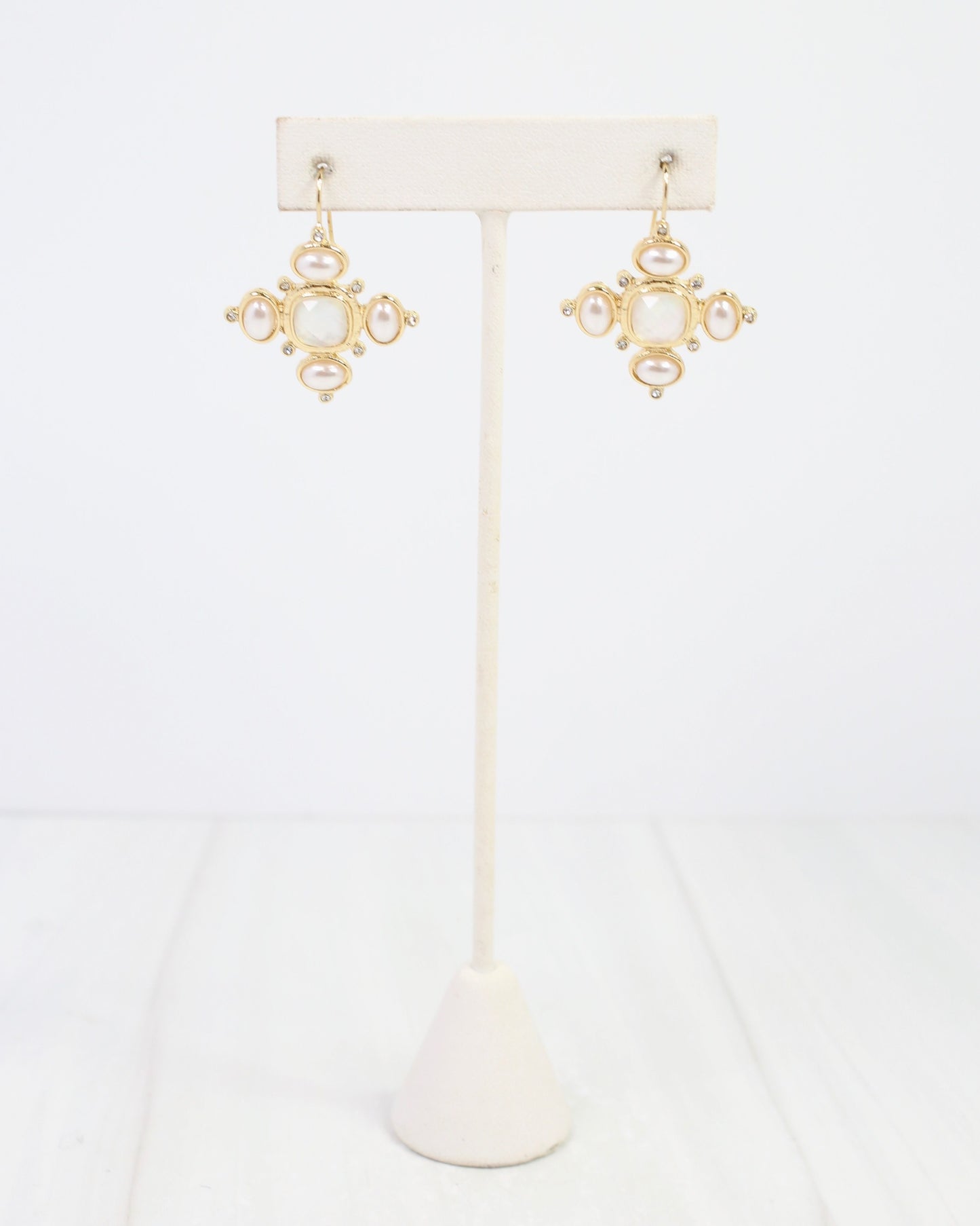 Cline Pearl and CZ Earrings Gold