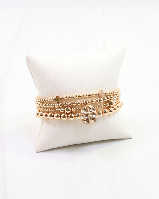 Gloria Beaded Cross Bracelet Set Gold