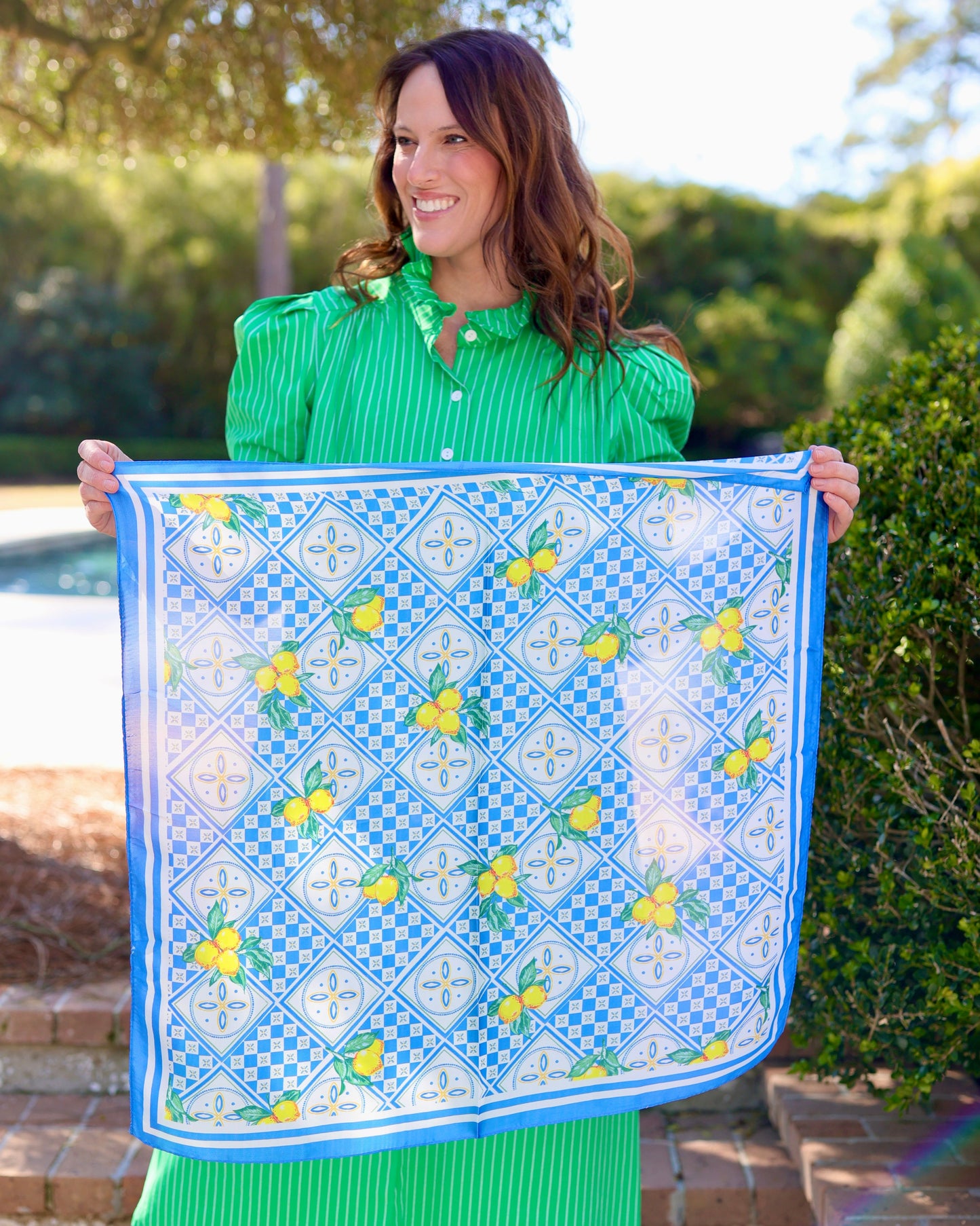 Naples Citrus Print Scarf Blue