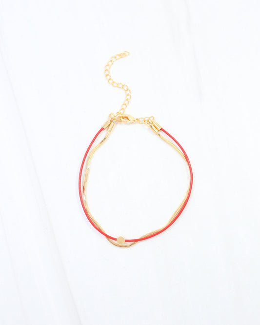 Paula Cord and Chain Bracelet Red