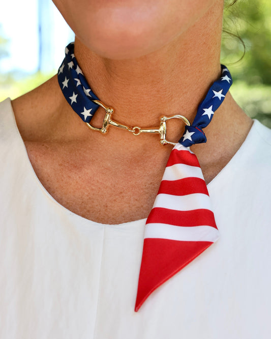 Lana Horsebit Scarf Necklace Red White Blue