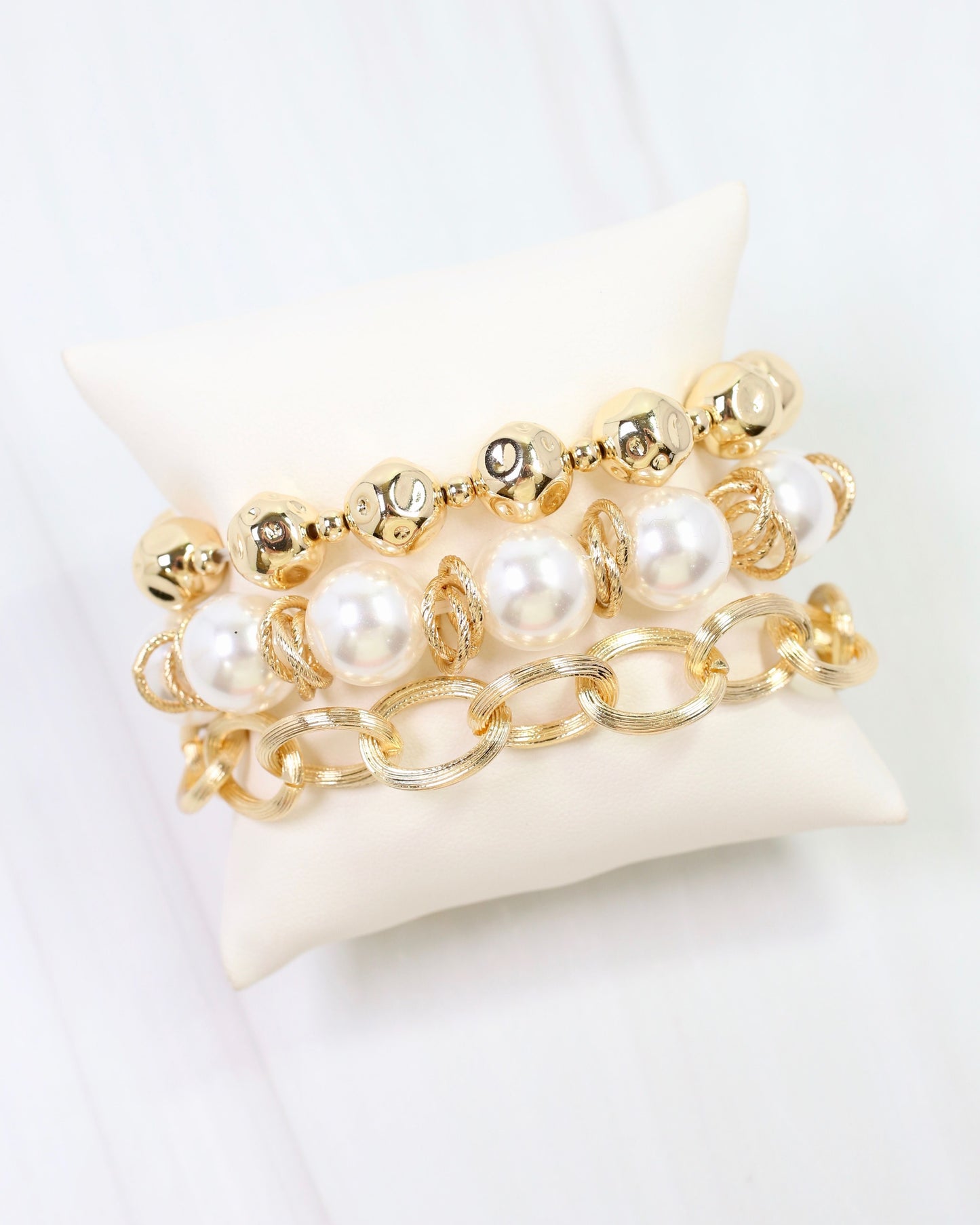 Zanesville Pearl Link Bracelet Set Gold