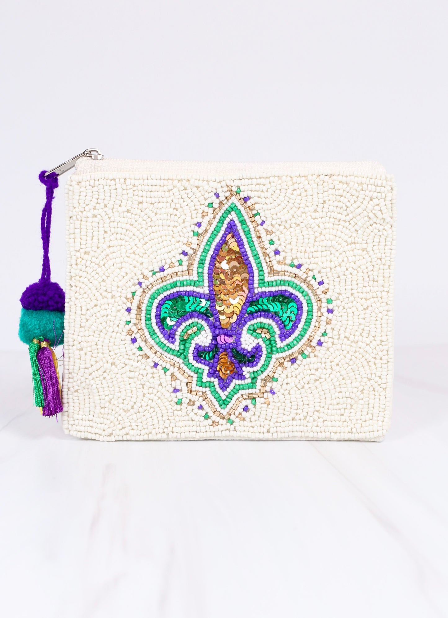 Krewe de Fleur Pouch WHITE
