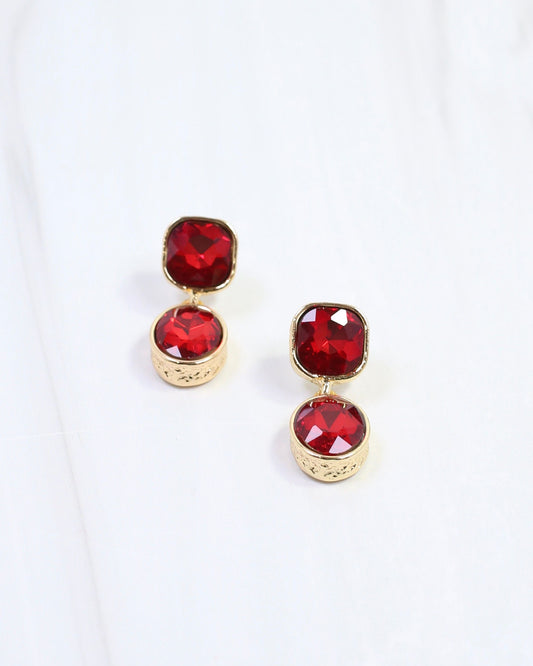 Elena Hammered Crystal Drop Earring Red