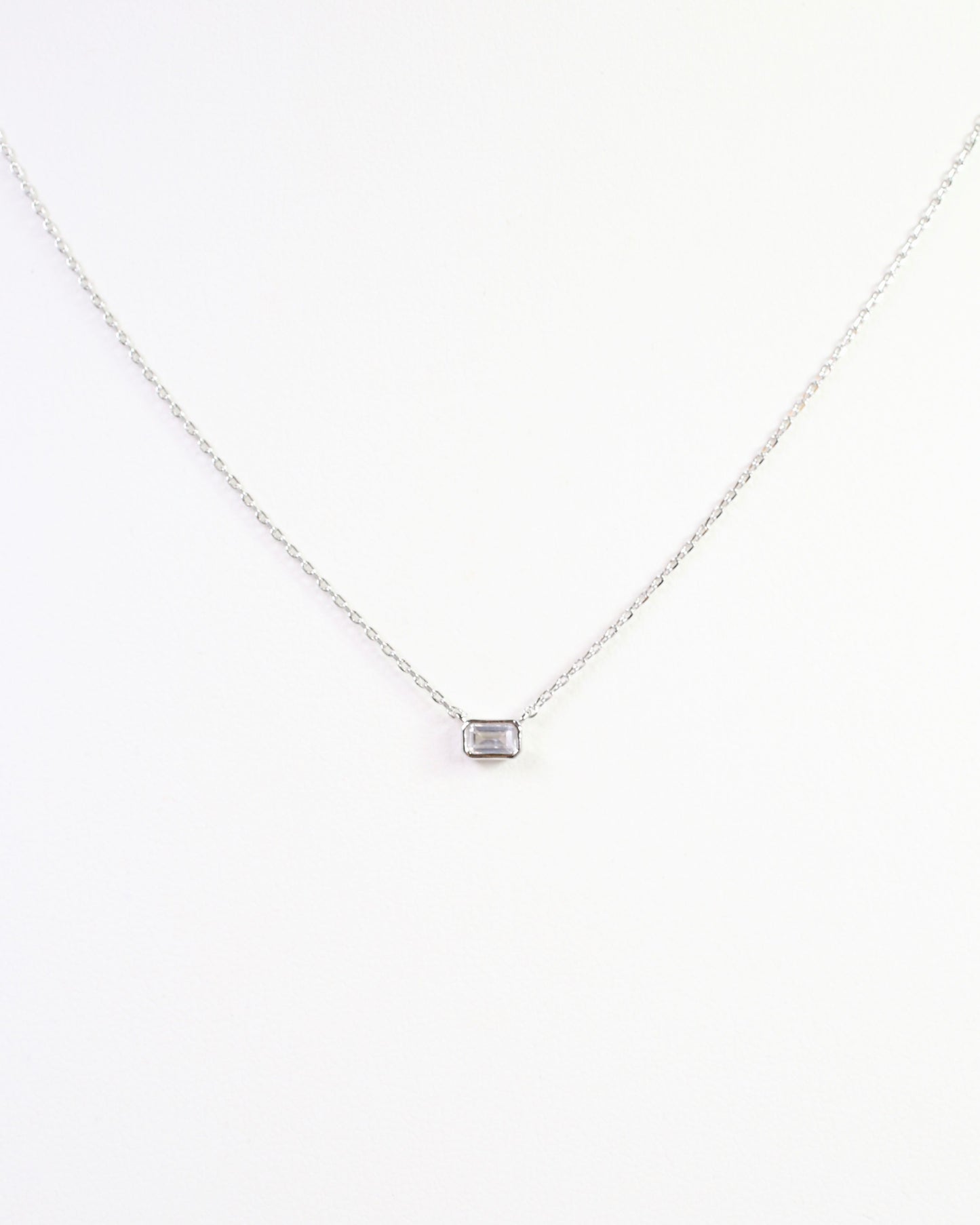 Lincoln CZ Baguette Necklace WR Silver