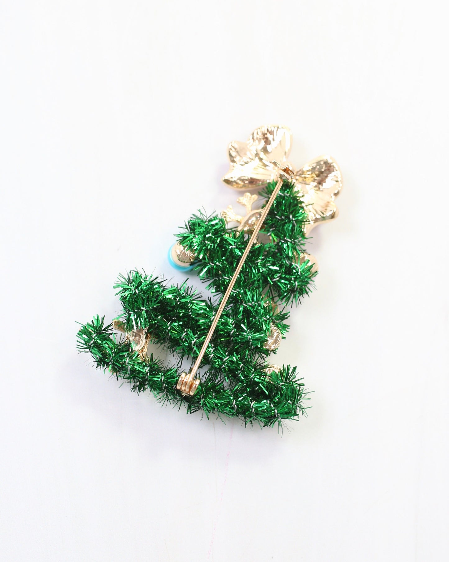 Tis the Season Tinsel Tree Brooch Green