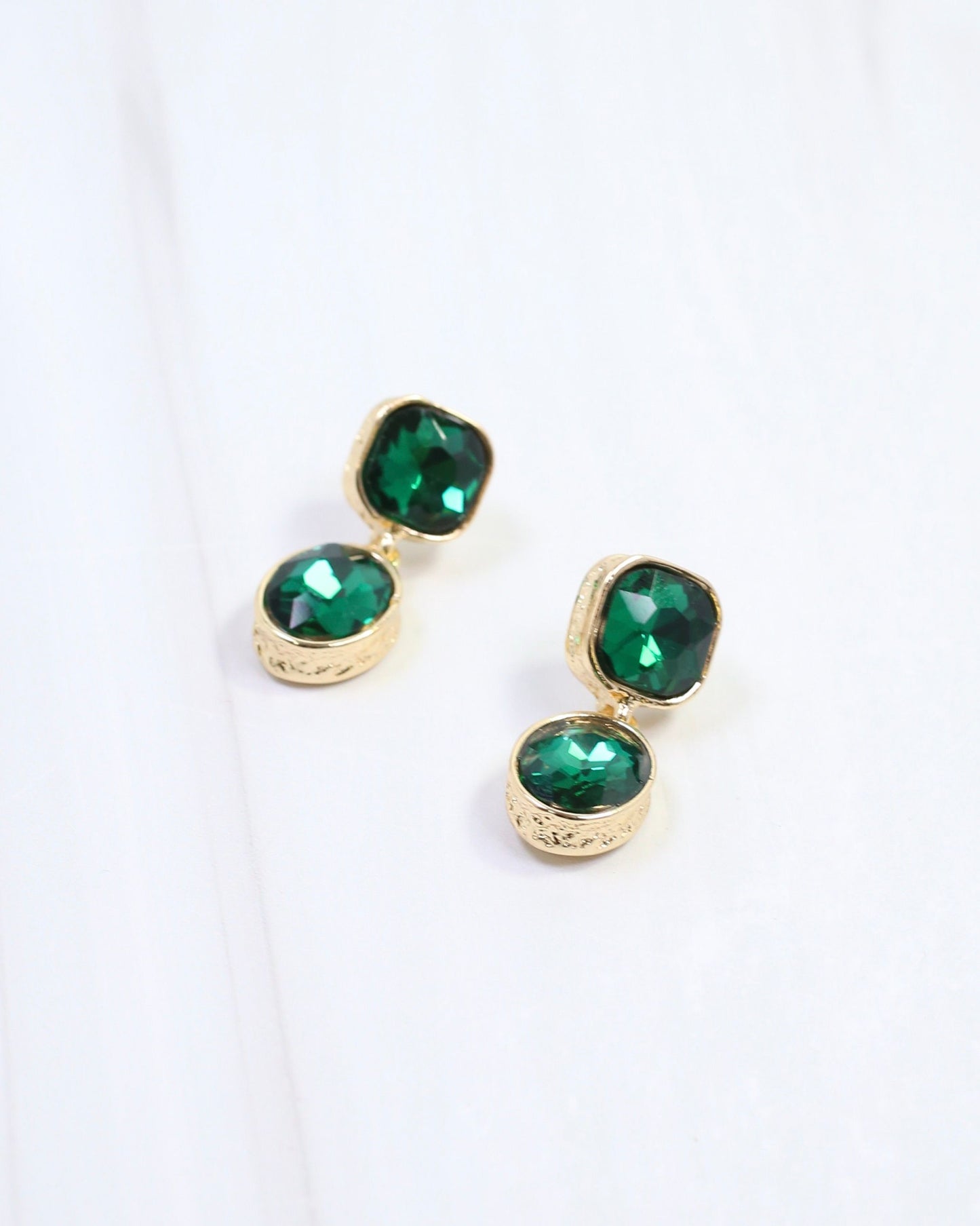 Elena Hammered Crystal Drop Earring Emerald