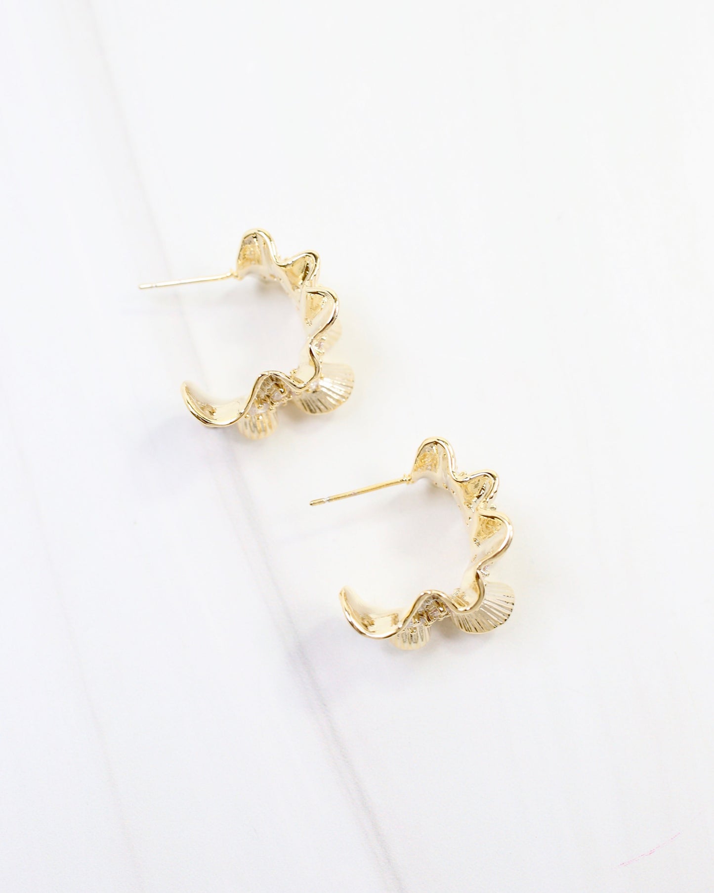 Elmira Wavy CZ Hoop Earring Gold