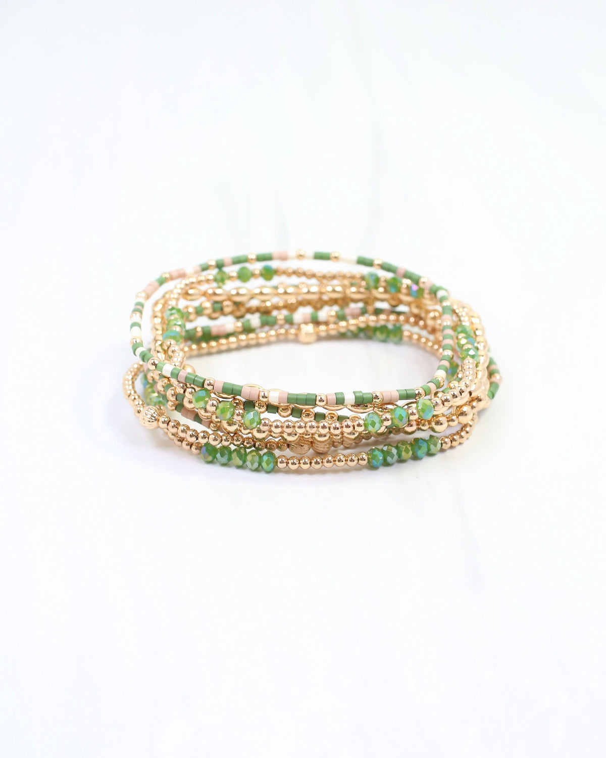 Gabriela Gold Beaded Bracelet Set Green