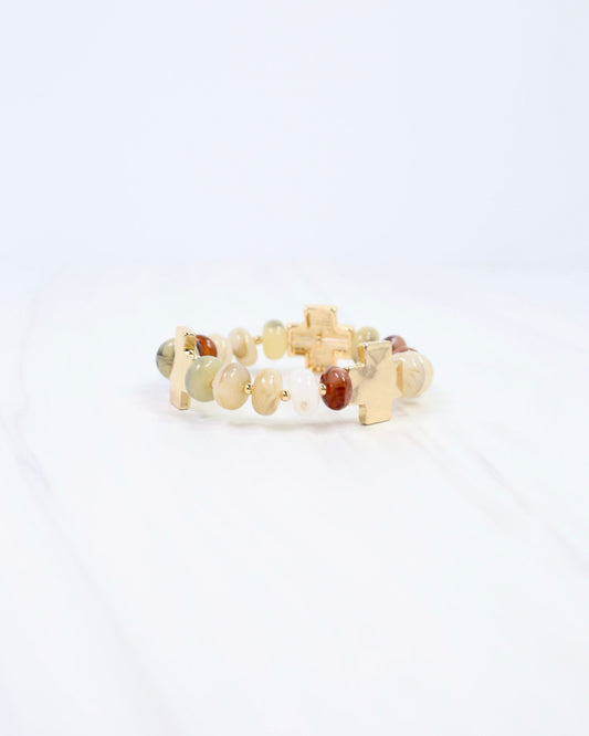 Berkeley Stone Beaded Cross Bracelet Natural