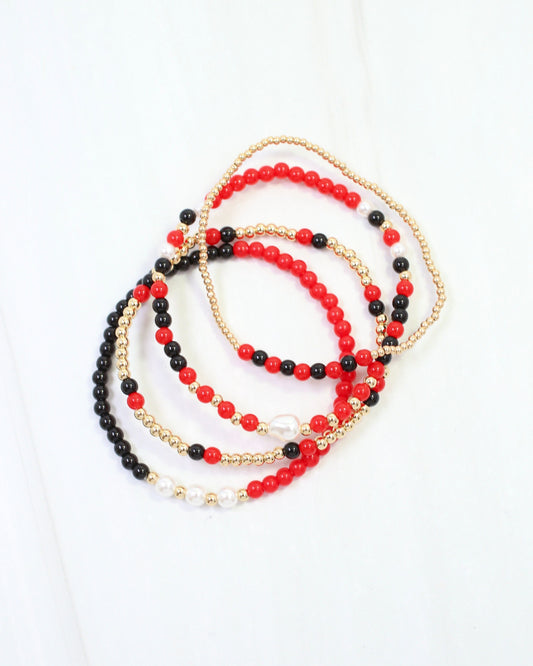 Josie Beaded Bracelet Set Red Black