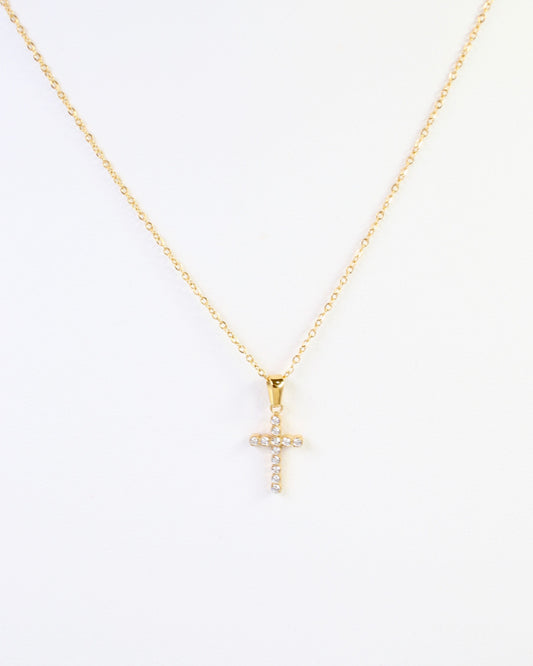 Brooklyn CZ Cross Necklace WP Gold