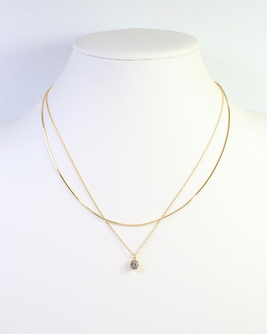 Fergus CZ Pendant Layered Necklace Gold