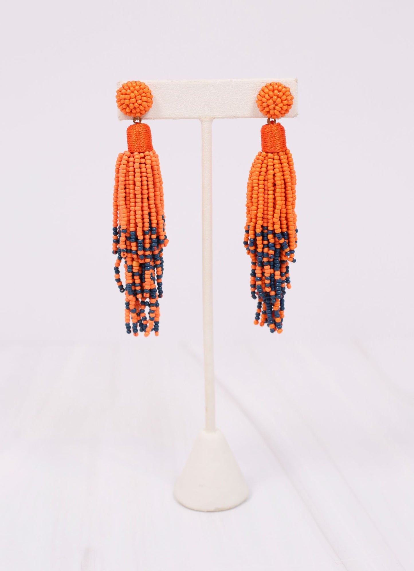 Felicite Beaded Tassel Earring Navy Orange