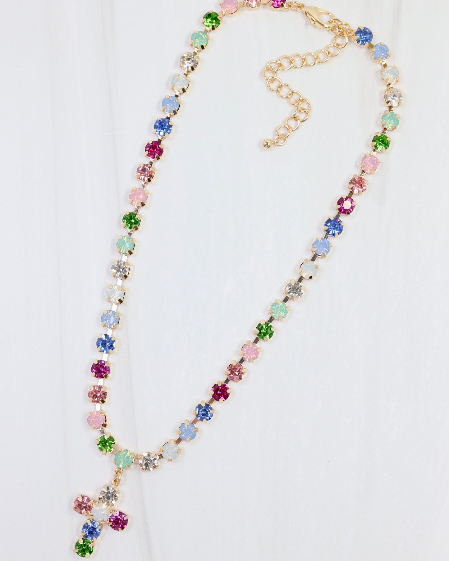 Santa Rosa Rhinestone Cross Necklace Multi