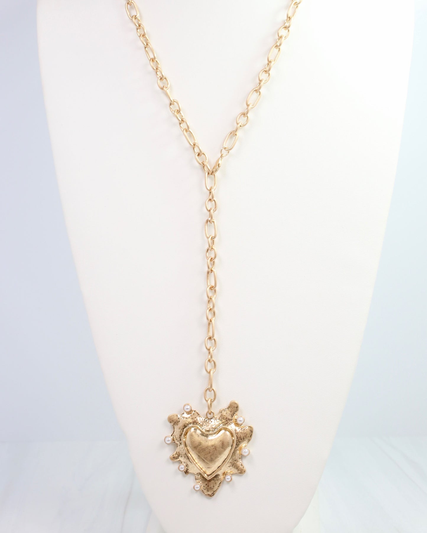 Raina Long Pendant Necklace Worn Gold