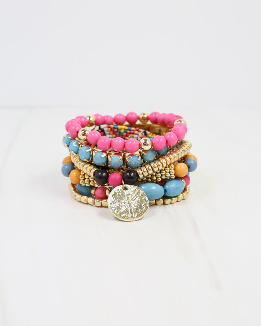 Sandusky Beaded Streatch Bracelet Set TURQUOISE