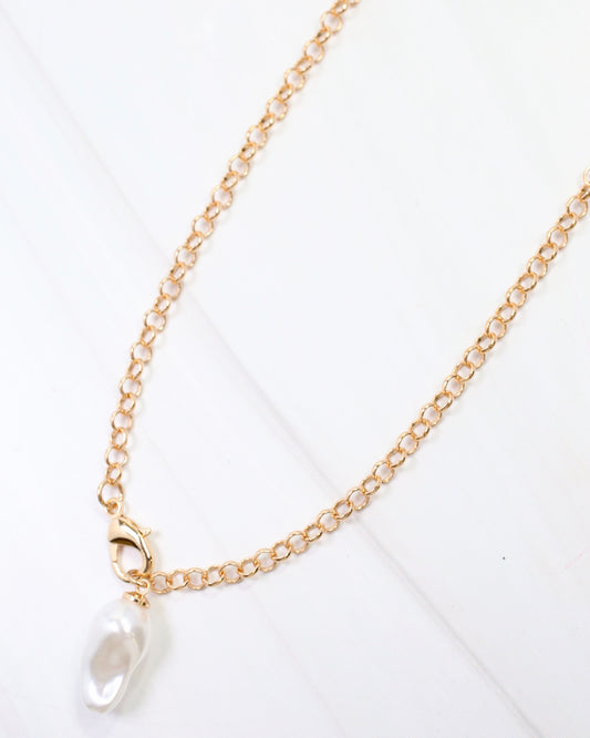Harrodsburg Long Link Necklace with Pearl Gold