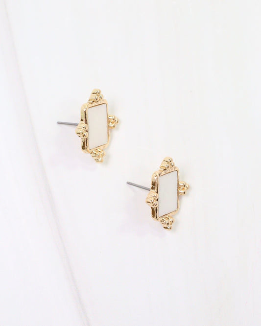 Hillsbon Mother of Pearl Square Stud Earring Gold