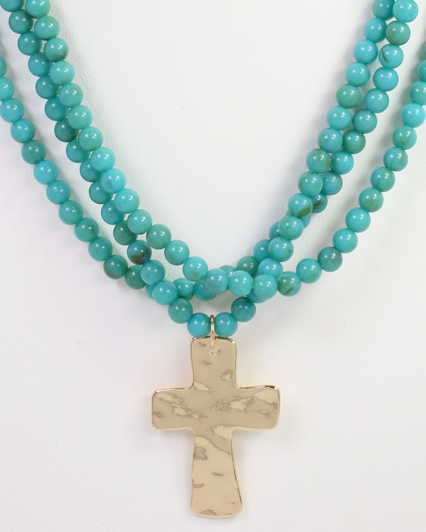 Barstow Layered Beaded Cross Necklace Turquoise
