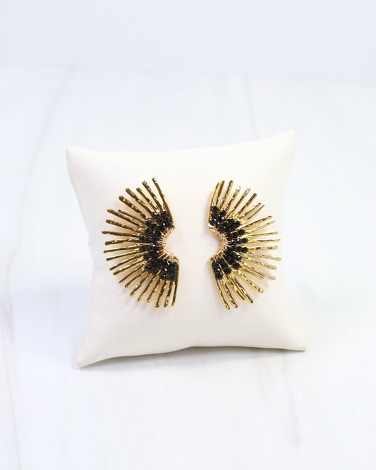 Heather Fan Post Earring Black Gold
