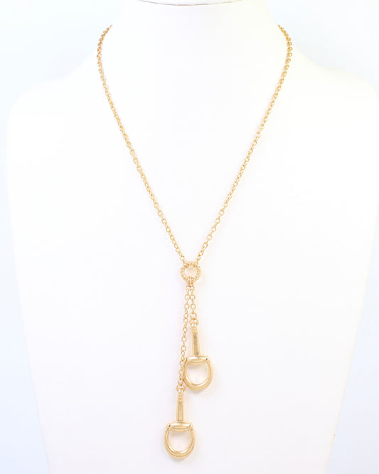 Henderson Horsebit Y Necklace Worn Gold