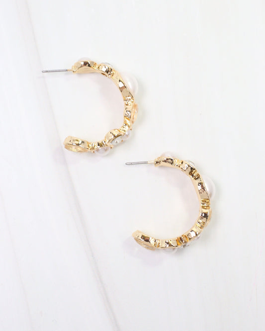 Newport Pearl Stone Hoop Earring Gold