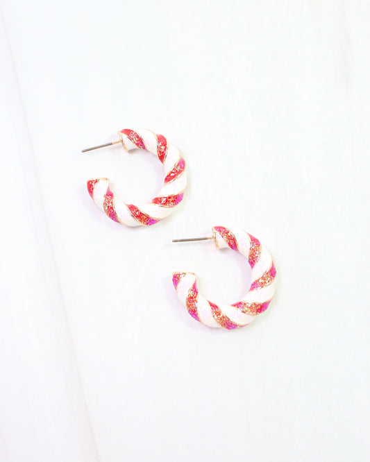 Peppermint Twist Hoop Earring Red White