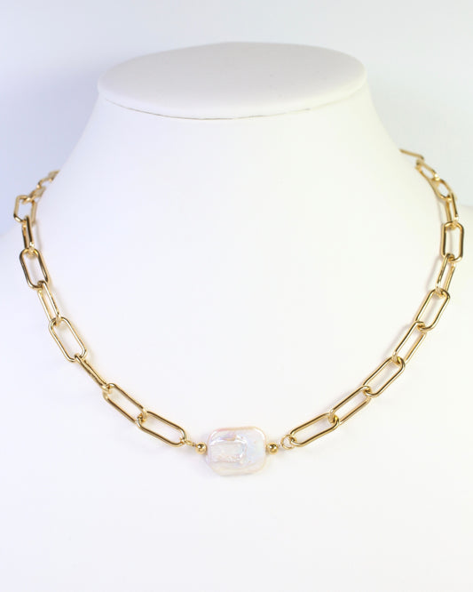 Johnstown Link Necklace with Pearl WP Gold
