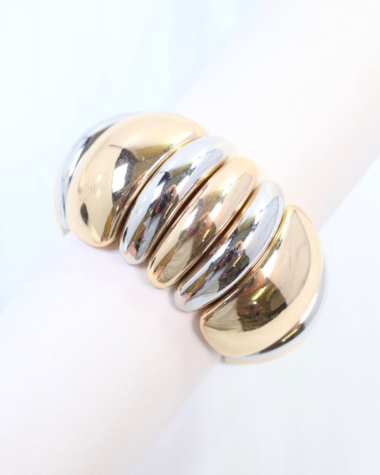 Prichard Domed Shaped Stretch Bracelet Gold Silver