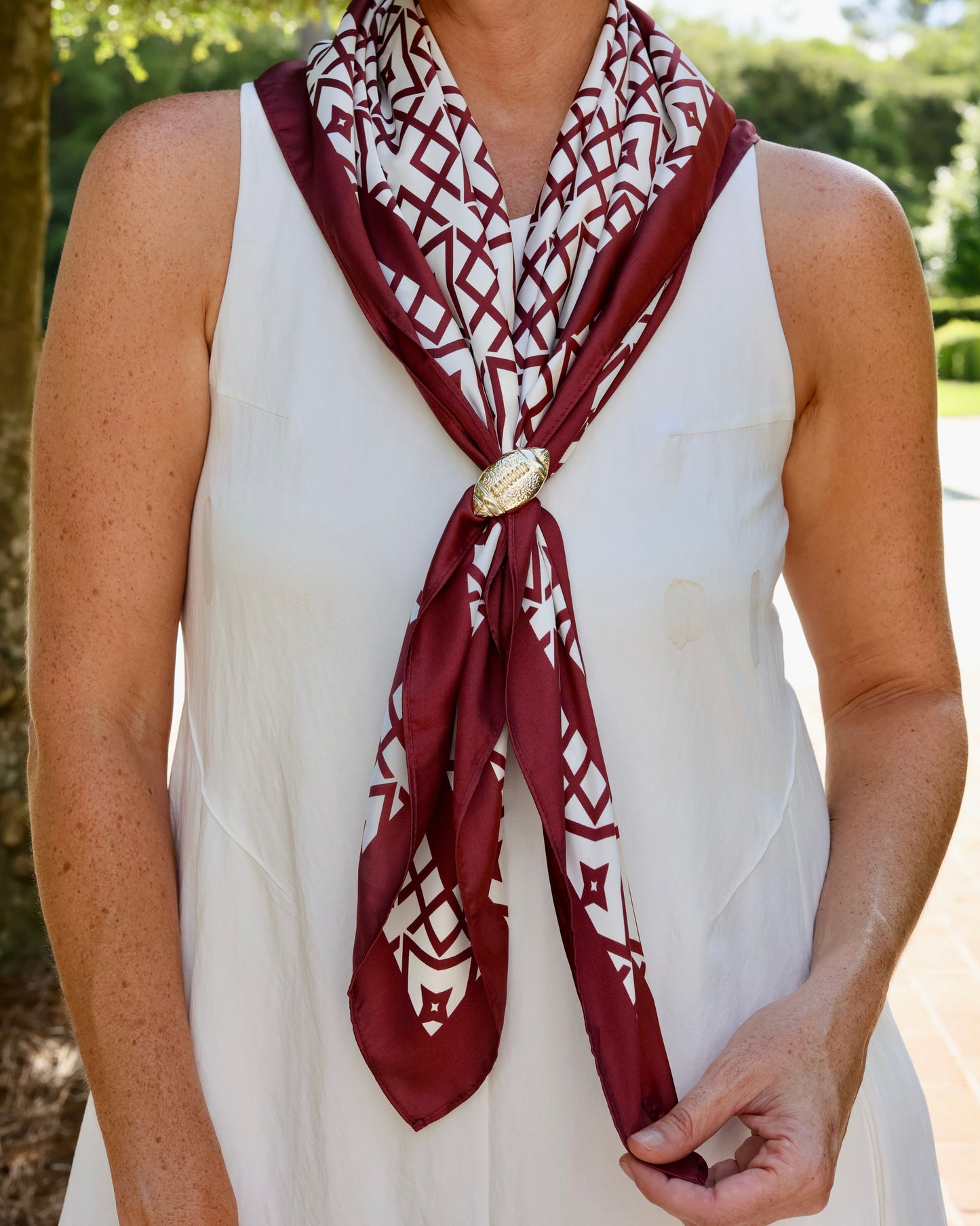 Langston Geometric Scarf Large Maroon White
