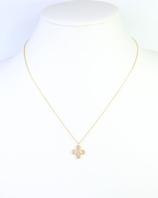 Marie CZ Cross Necklace WR Gold