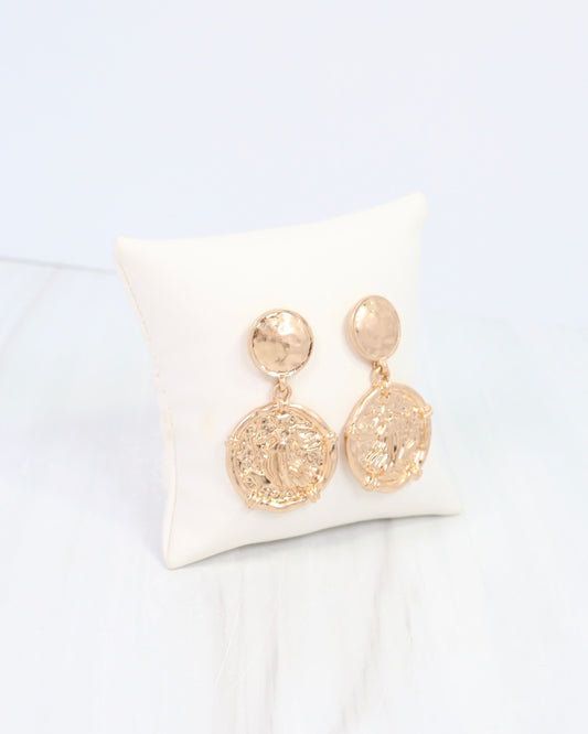 Innes Coin Drop Earring Worn Gold