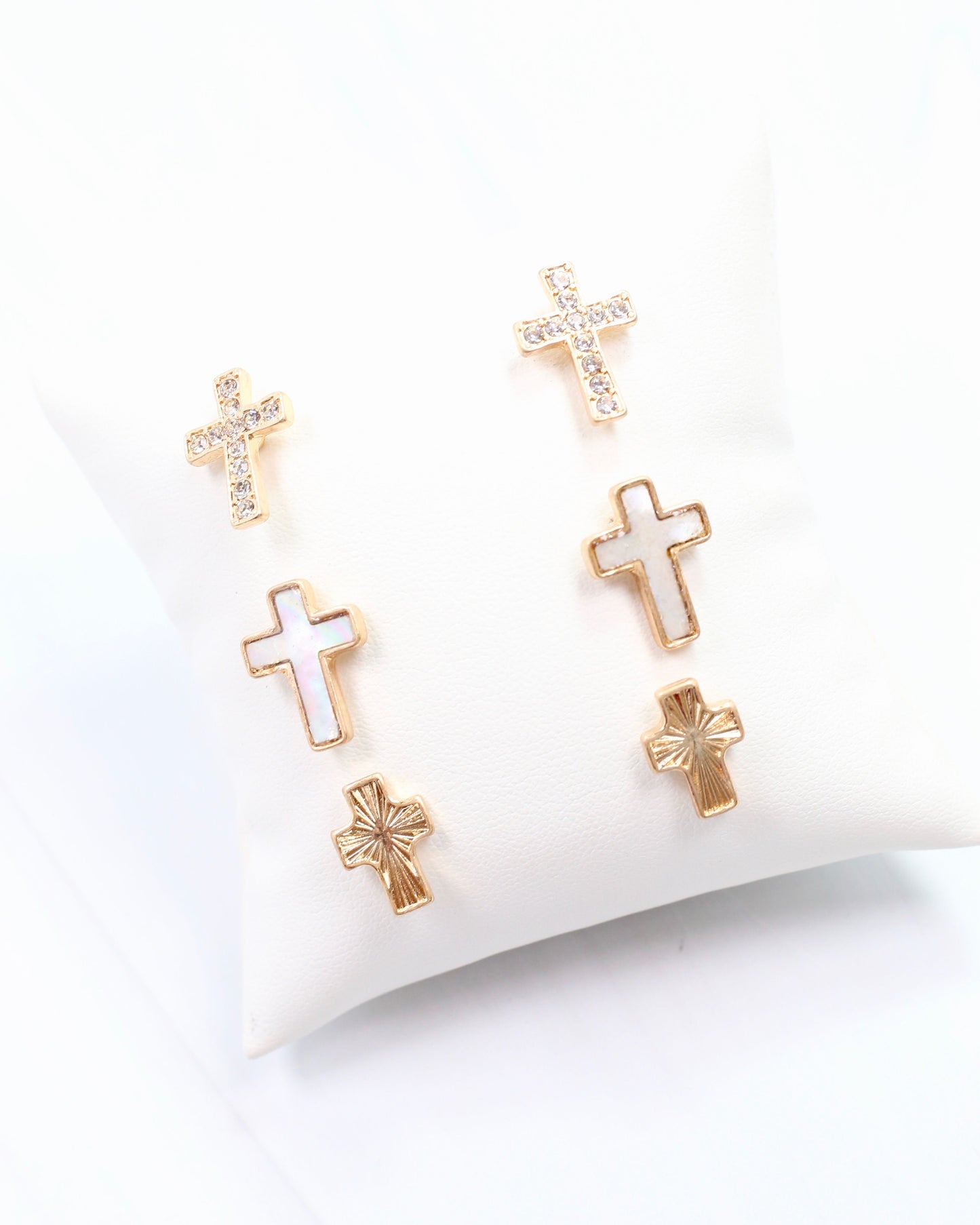 Gia Cross Earring Set Worn Gold