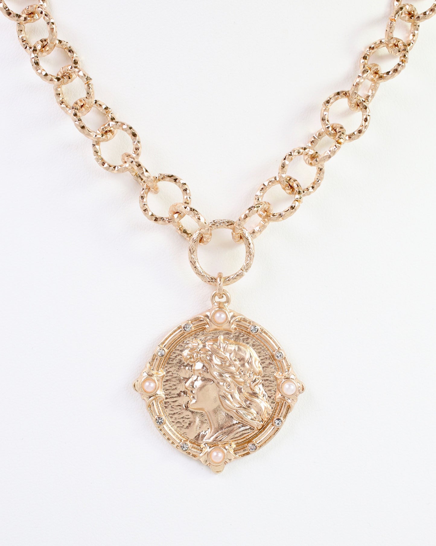 Ballina Coin Link Necklace Worn Gold