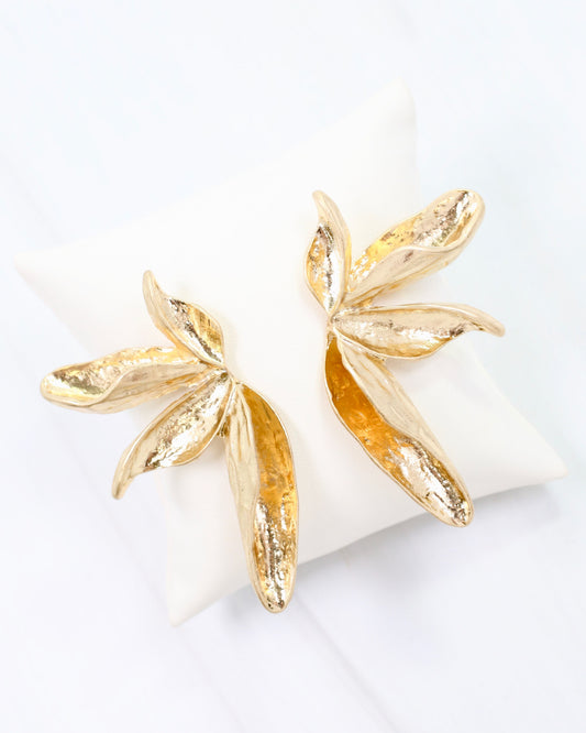 Rennie Flower Post Earring Worn Gold