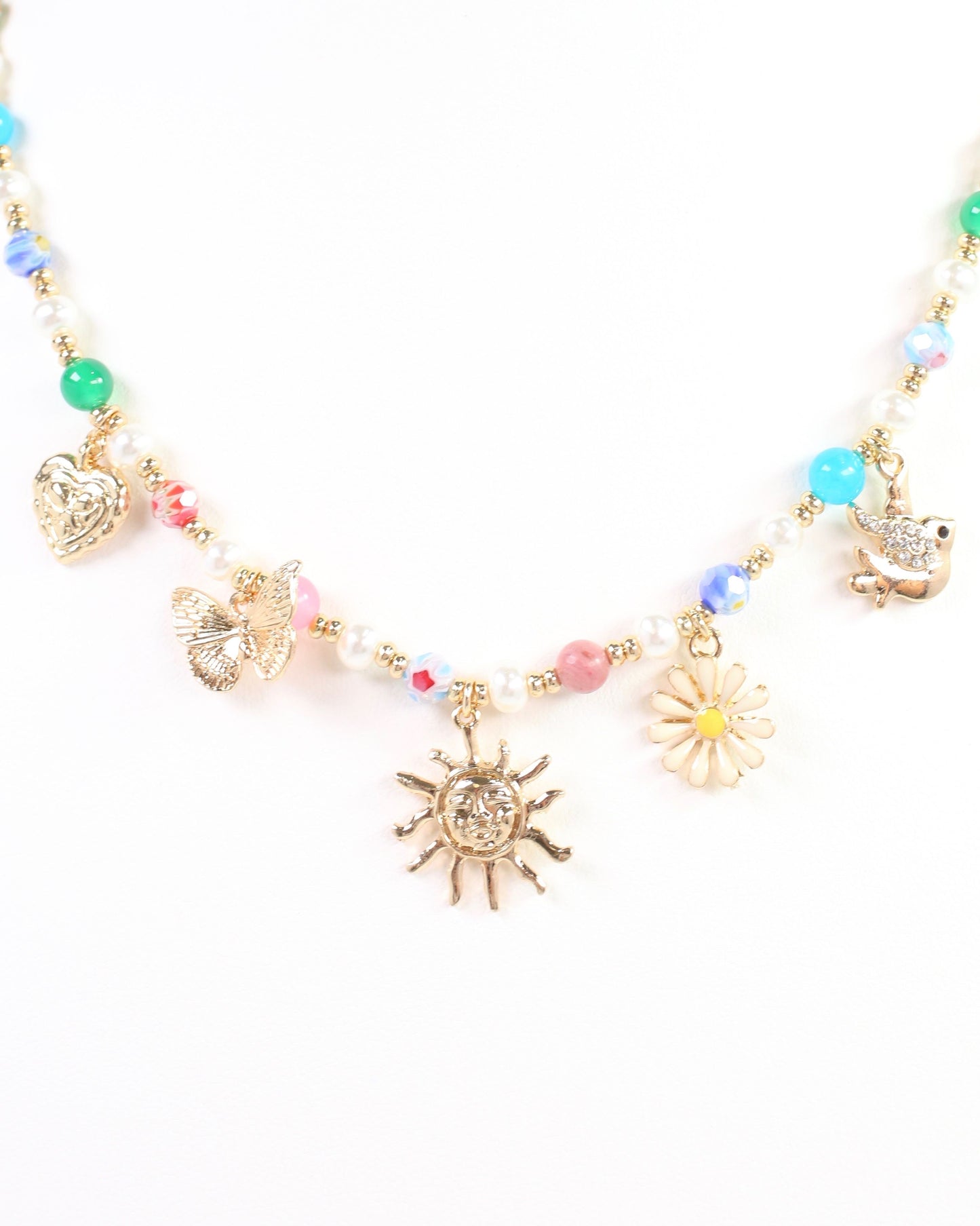 Morro Bay Mixed Bead Charm Necklace Gold