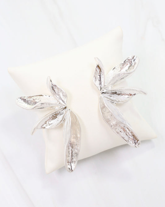 Rennie Flower Post Earring Worn Silver