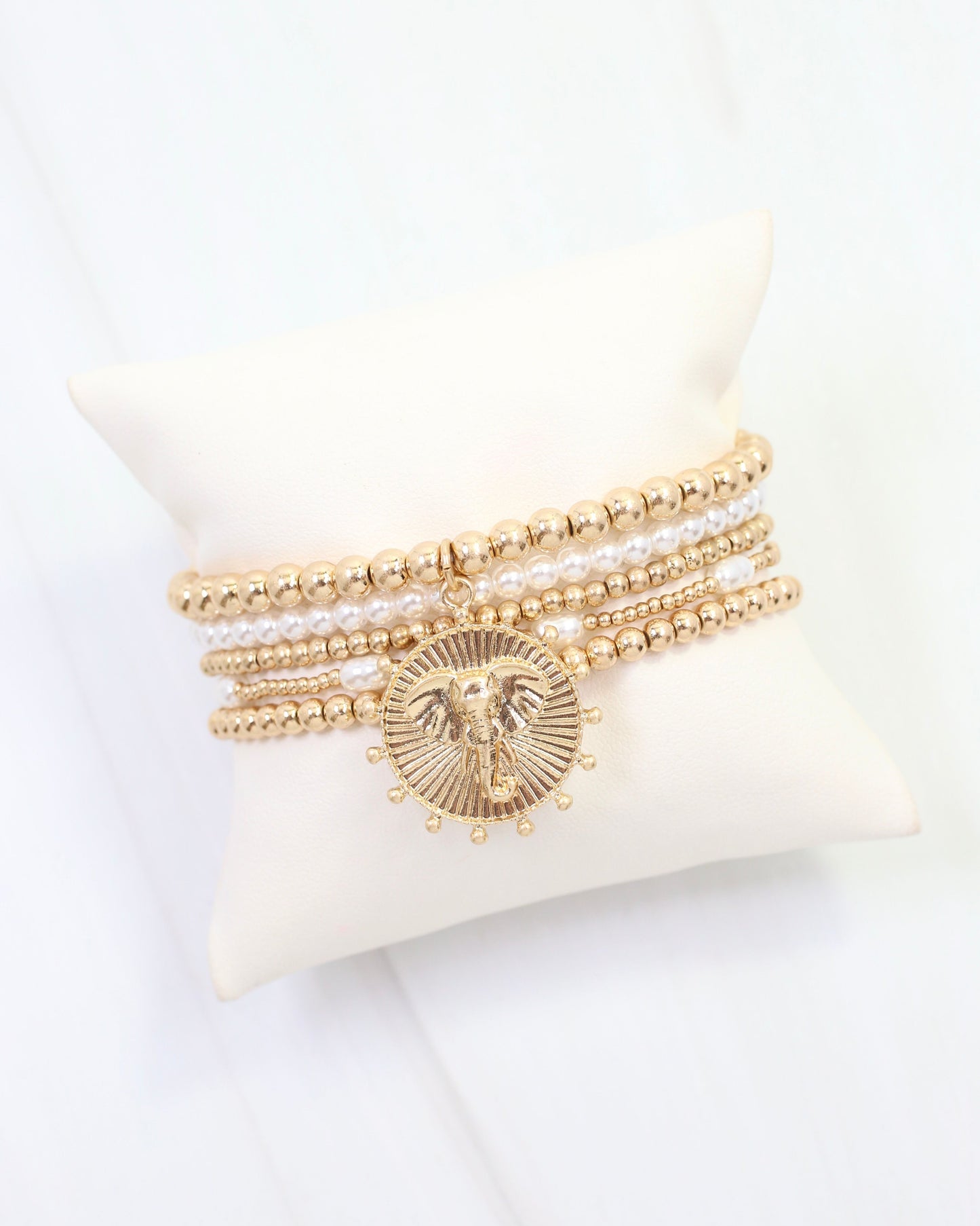 Carmen Coin Beaded Bracelet Set Elephant Worn Gold