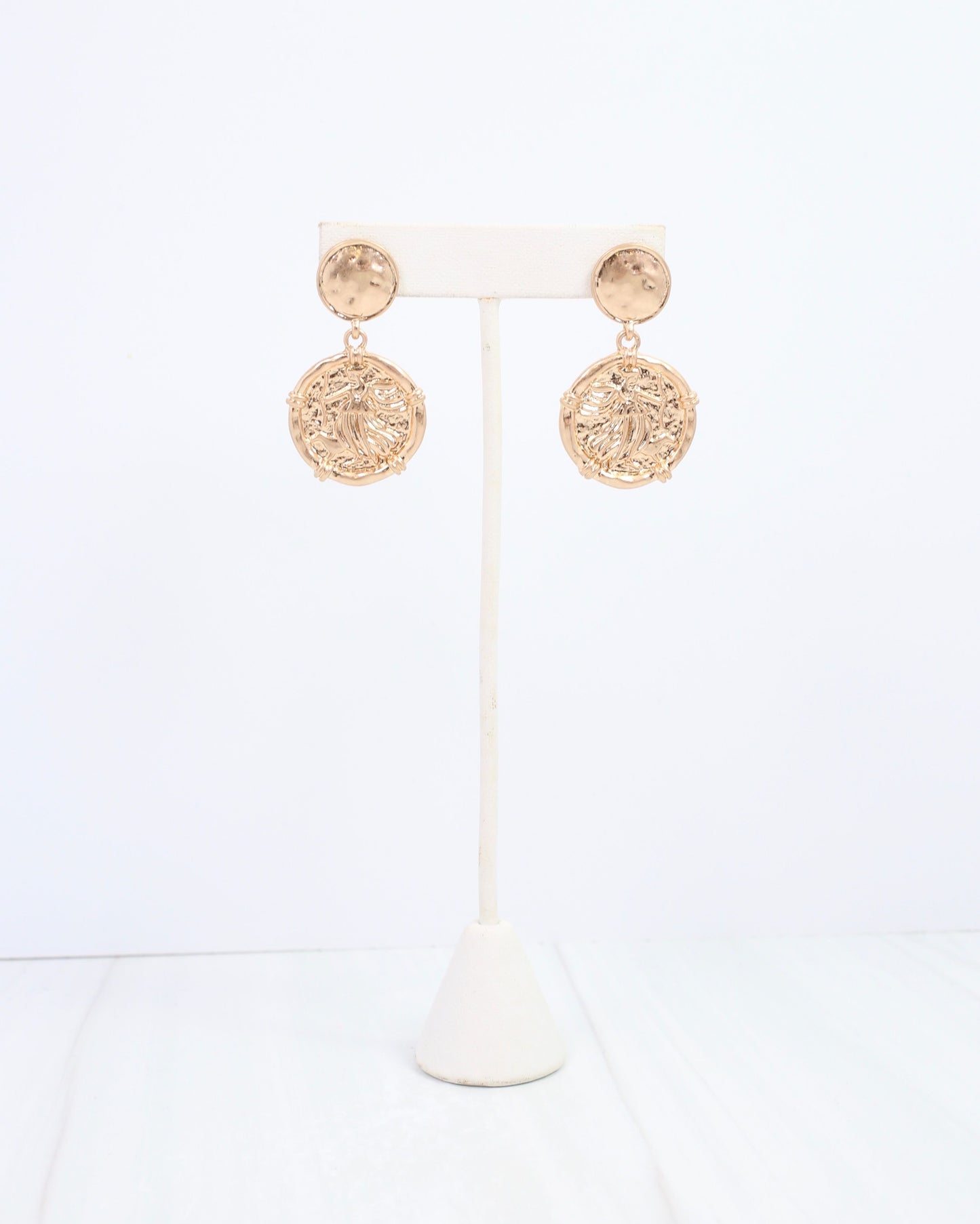 Innes Coin Drop Earring Worn Gold