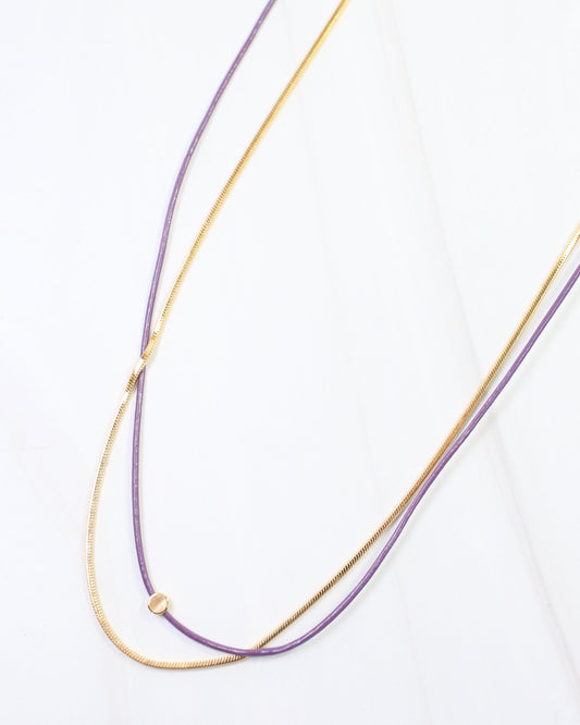 Paula Cord and Chain Layered Necklace Purple