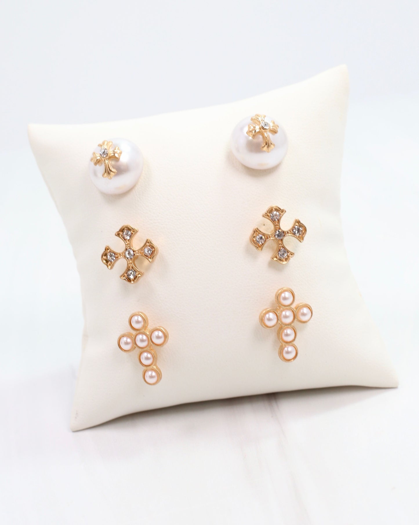 Minnie Lou Cross Earring Set Worn Gold