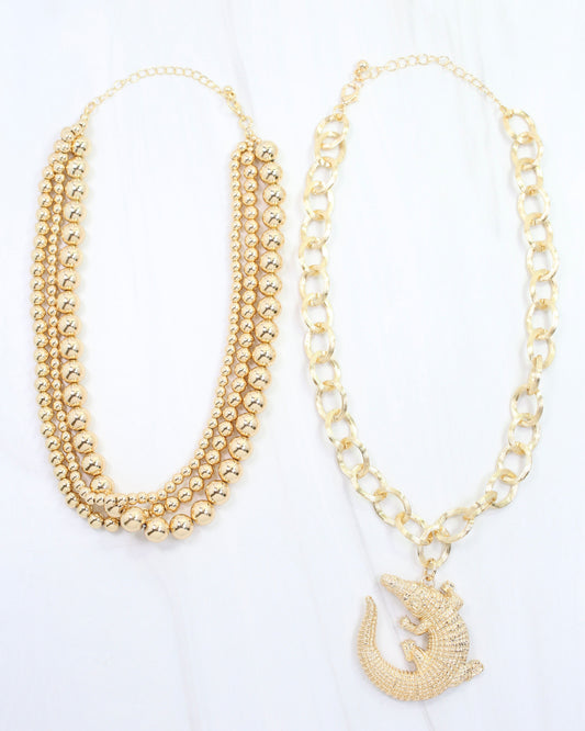 Bree Beaded Layered Necklace Alligator Gold