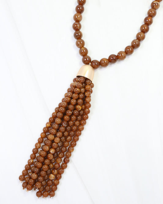Mila Beaded Tassel Necklace Brown