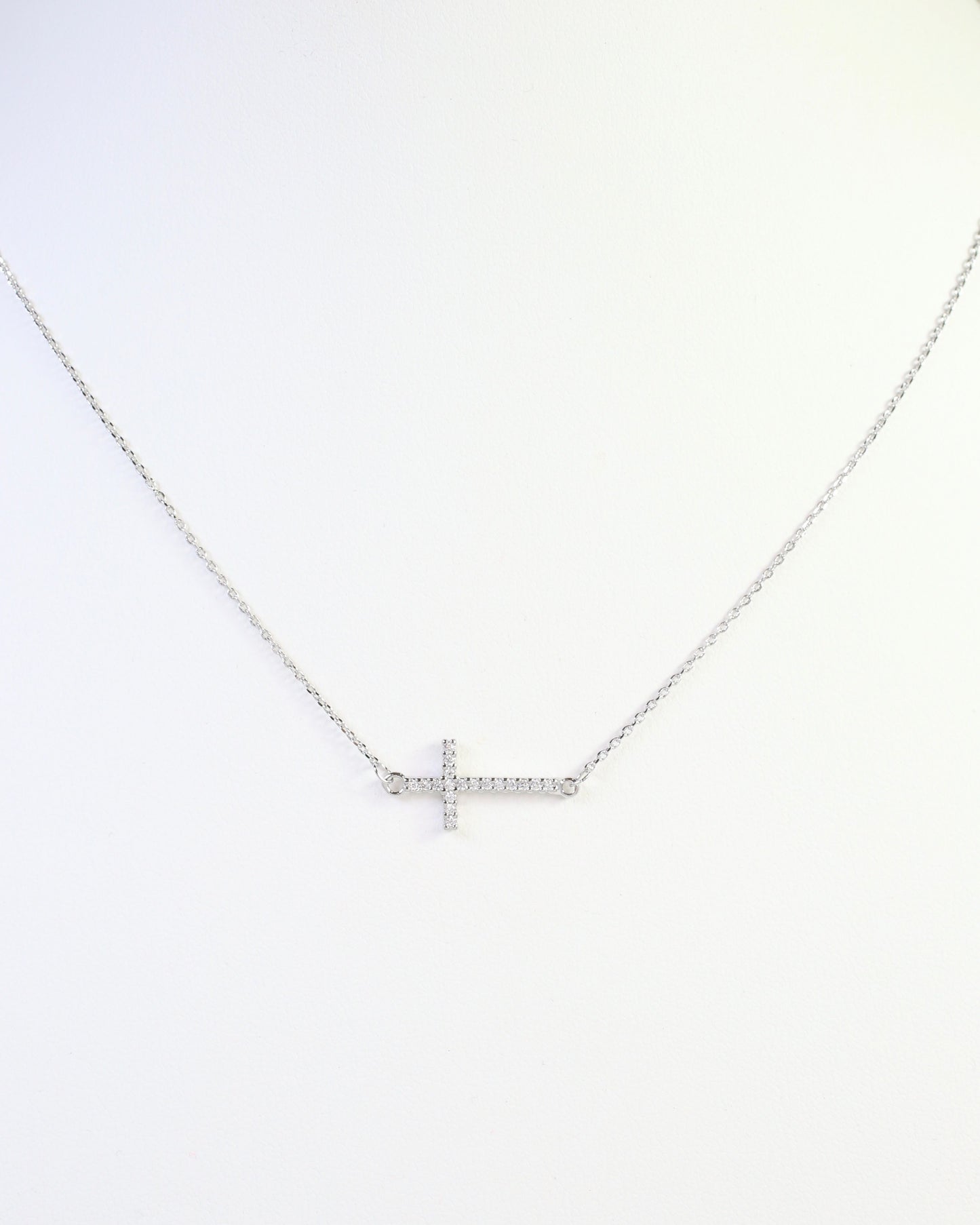 Lakehurst Side Cross Necklace WR Silver