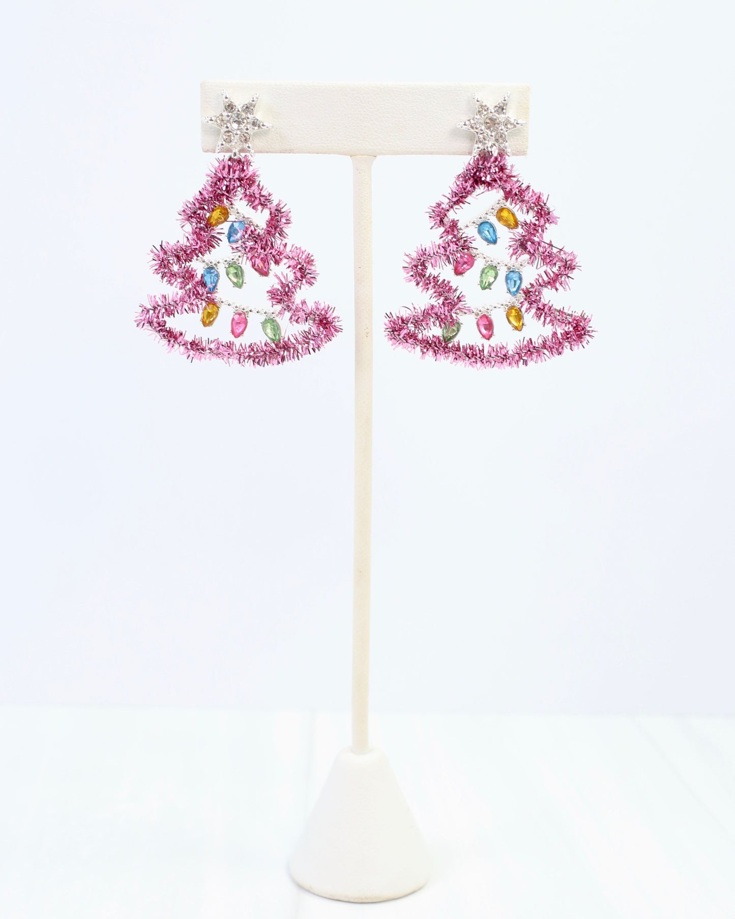 Tis the Season Tinsel Tree Earring Pink